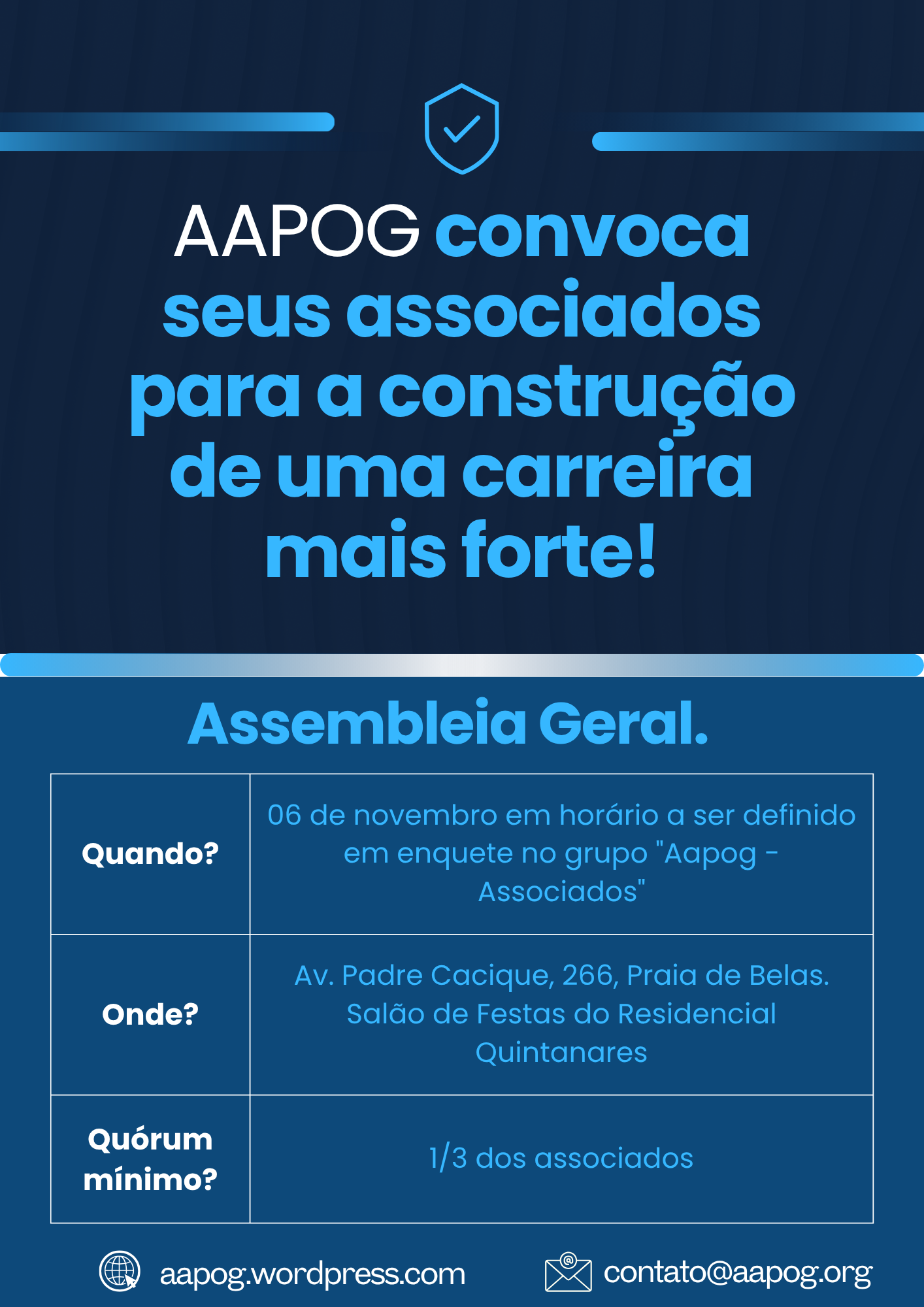 AAPOG convoca seus associados para a construção de uma carreira mais forte.